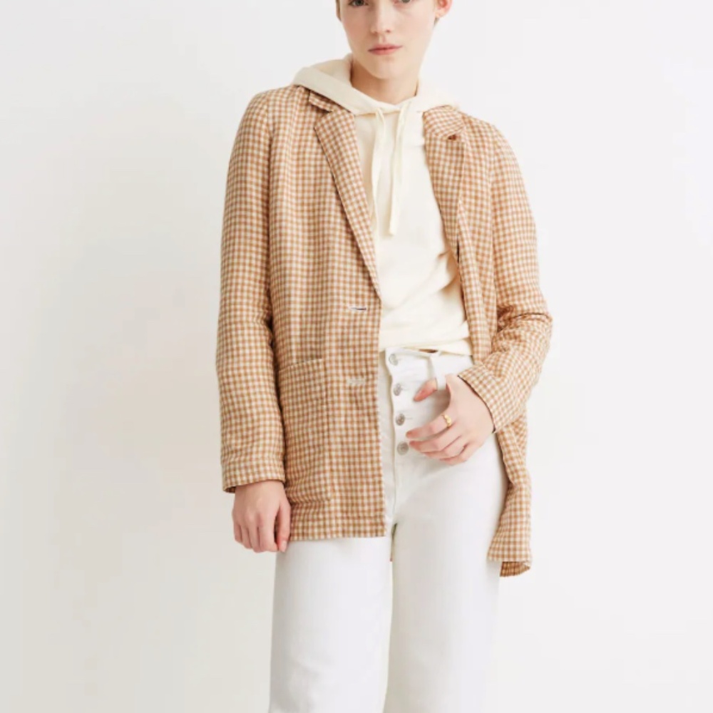 NWT Madewell Linen Dorset Blazer in Gingham Check